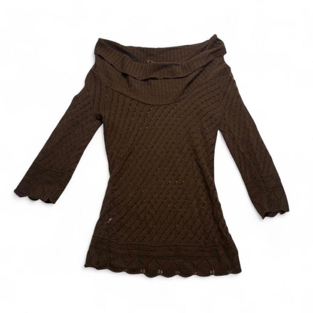 Y2K Cowl Neck fitted full length early 2000s brown longsleeve fall staple Size M - Picture 3 of 4